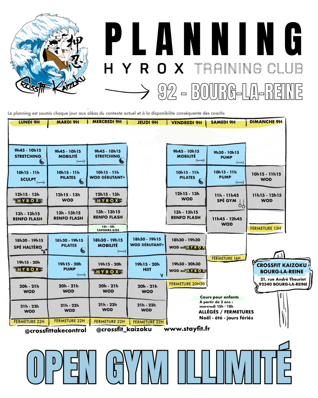 Planning cours Crossfit et hyrox bourg-la-reine